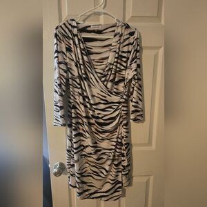 Calvin Klein Black and White Abstract Zebra Print Dress